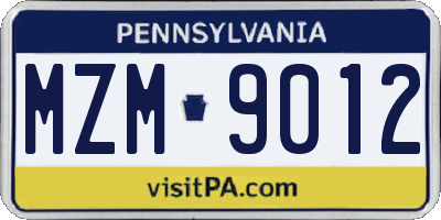PA license plate MZM9012