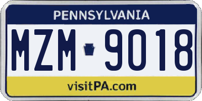 PA license plate MZM9018
