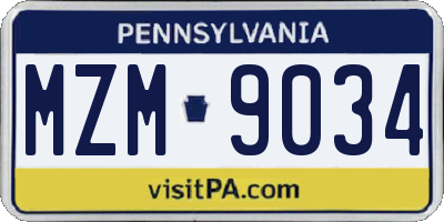PA license plate MZM9034