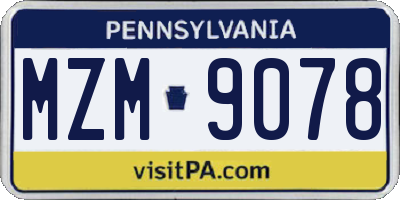 PA license plate MZM9078