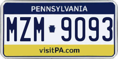 PA license plate MZM9093