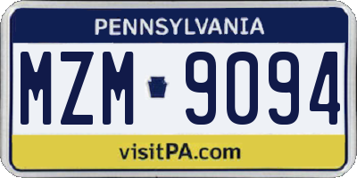 PA license plate MZM9094