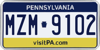 PA license plate MZM9102