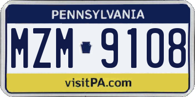 PA license plate MZM9108
