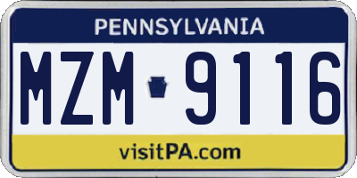 PA license plate MZM9116