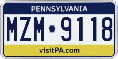 PA license plate MZM9118
