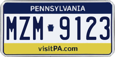 PA license plate MZM9123