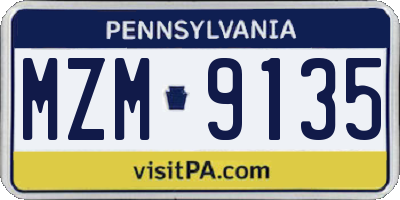 PA license plate MZM9135