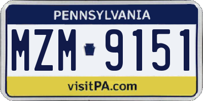 PA license plate MZM9151