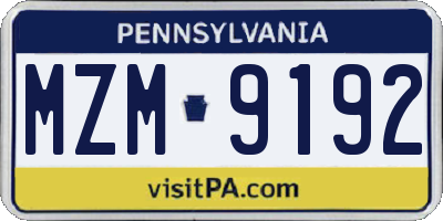 PA license plate MZM9192