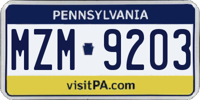 PA license plate MZM9203