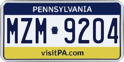 PA license plate MZM9204