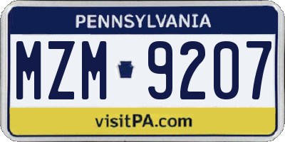 PA license plate MZM9207