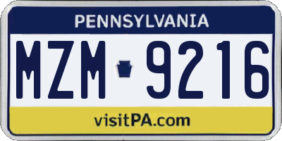 PA license plate MZM9216
