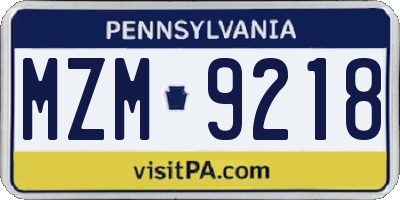 PA license plate MZM9218