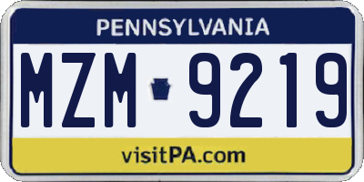 PA license plate MZM9219