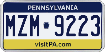 PA license plate MZM9223