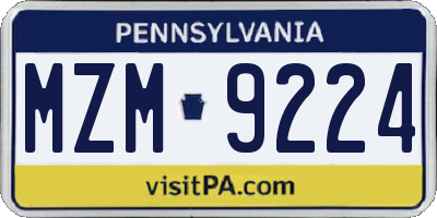 PA license plate MZM9224