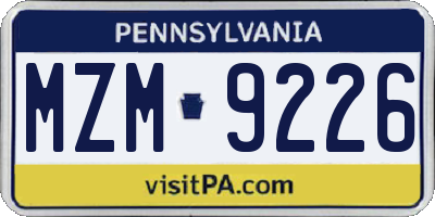 PA license plate MZM9226