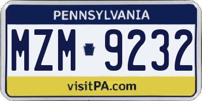 PA license plate MZM9232