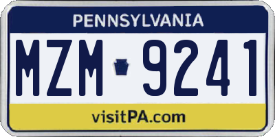 PA license plate MZM9241