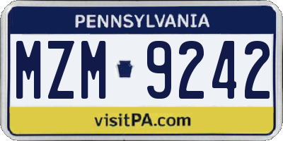 PA license plate MZM9242