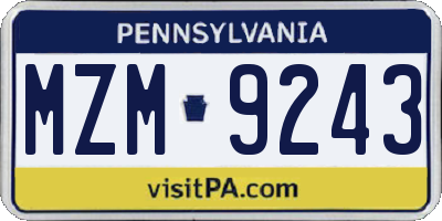 PA license plate MZM9243