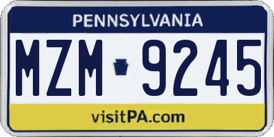 PA license plate MZM9245