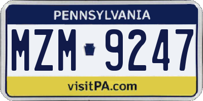 PA license plate MZM9247