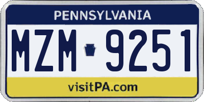 PA license plate MZM9251
