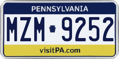 PA license plate MZM9252