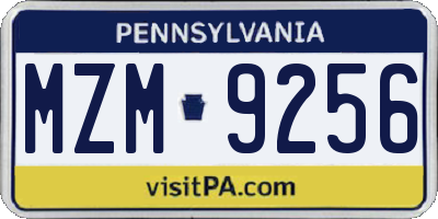 PA license plate MZM9256