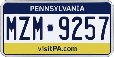 PA license plate MZM9257