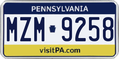 PA license plate MZM9258