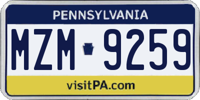 PA license plate MZM9259