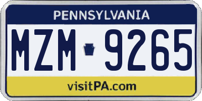 PA license plate MZM9265