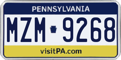 PA license plate MZM9268
