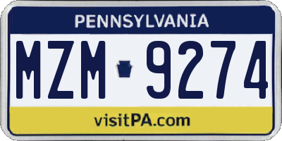 PA license plate MZM9274