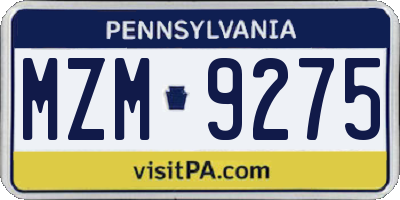 PA license plate MZM9275