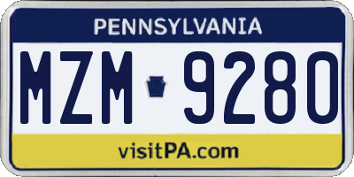PA license plate MZM9280