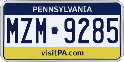PA license plate MZM9285