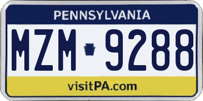 PA license plate MZM9288
