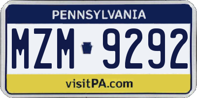 PA license plate MZM9292