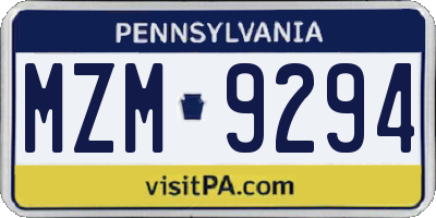 PA license plate MZM9294