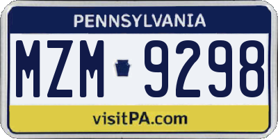 PA license plate MZM9298