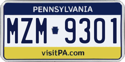 PA license plate MZM9301