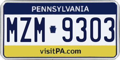 PA license plate MZM9303