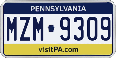 PA license plate MZM9309