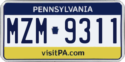 PA license plate MZM9311