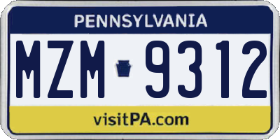 PA license plate MZM9312